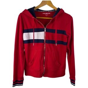 Tommy Hilfiger Sport Red Full Zip Hoodie Small Flag Stripe Casual Red S/P